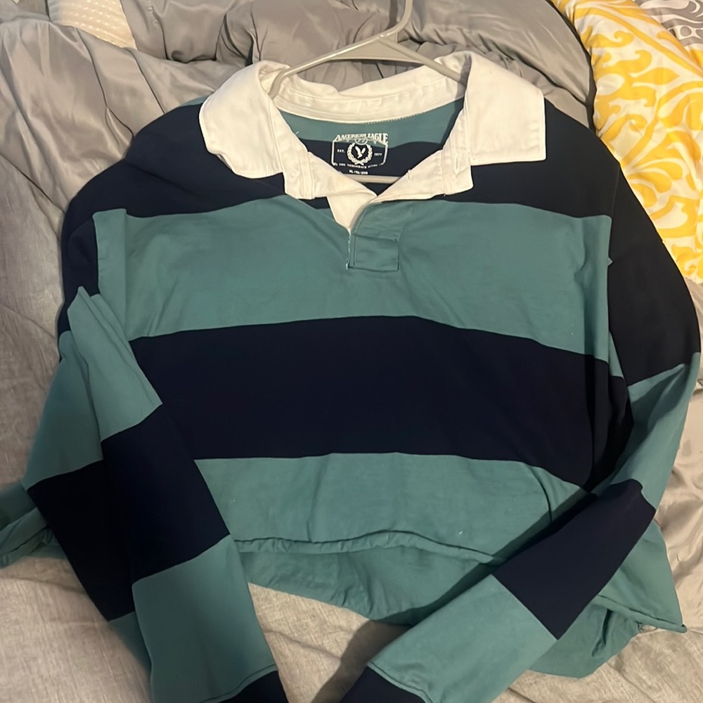 long sleeve stripped cropped tee